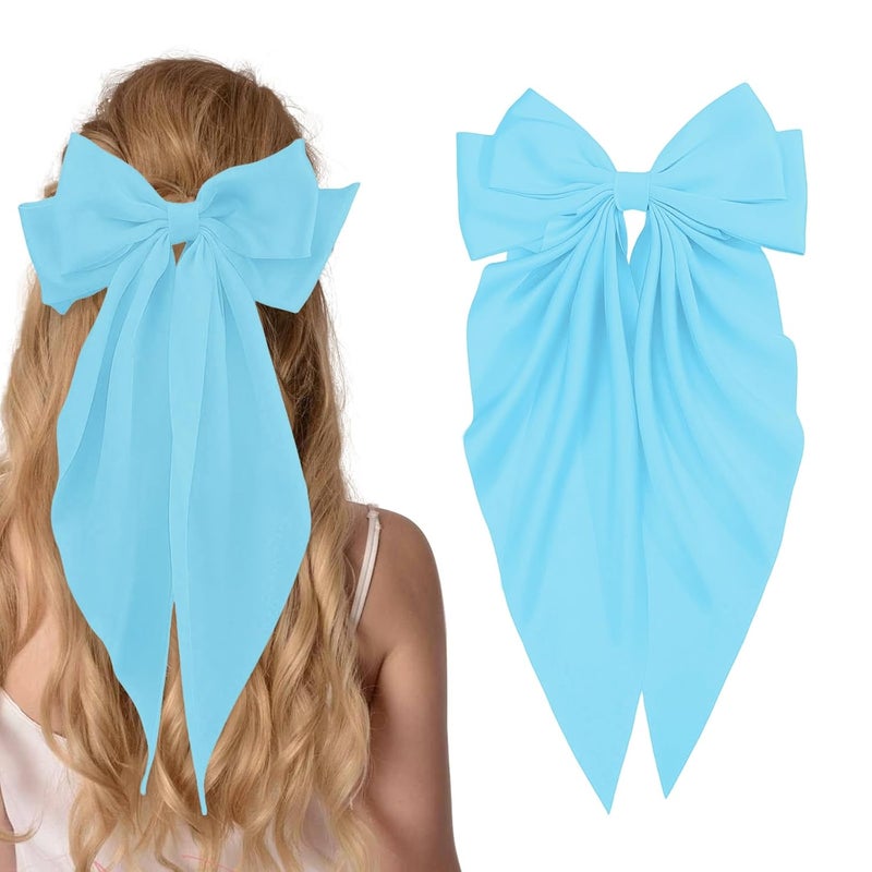illpta Large Satin Bow Barrettes Clips, Light Blue Bow Hair Clips for Women, Long Ribbon Hair Accessories Gifts for Girls (Light Blue) - Image 1